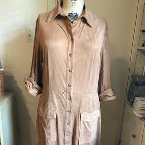 Faux Suede Shirt Dress 14 Button Front